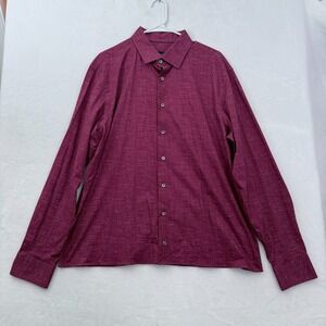 Bugatchi Shirt Mens XL Red Ooohcotton Tech 8 Way Stretch Business Casual